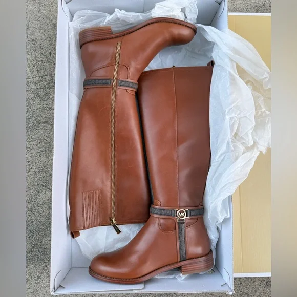 Michael Kors Mindy Leather and Signature Logo Trim Boot over the Knee - Picture 5 of 15